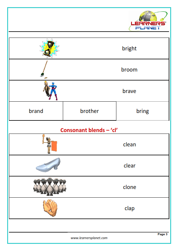 Phonics Worksheets for Kindergarten-Consonants blends-bl-br-cl-cr
